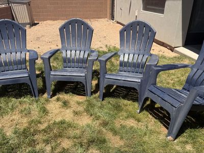 Set of 4 Blue Plastic Adirondack Patio Chairs