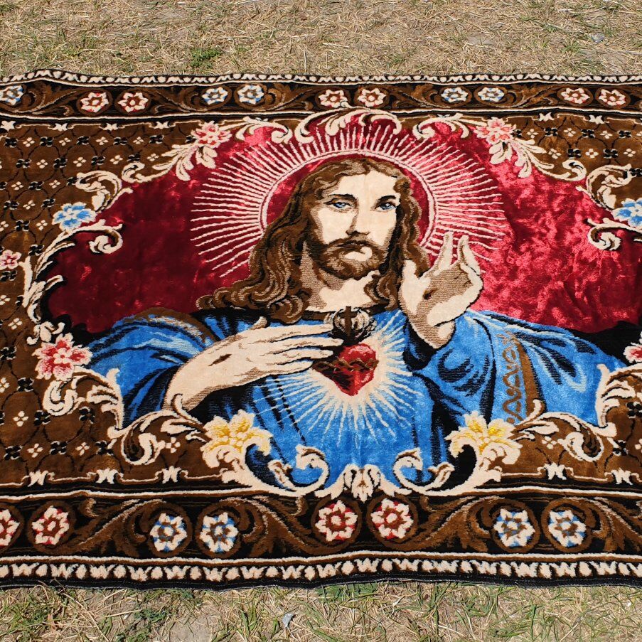 Antique Jesus Hand Woven Indian Wall Tapestry Rug