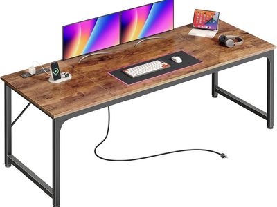 70 x 24 Inch Office Computer Desk - Charging Station 7 AC Outlets USB & USB-C - Heavy Duty Metal Frame
