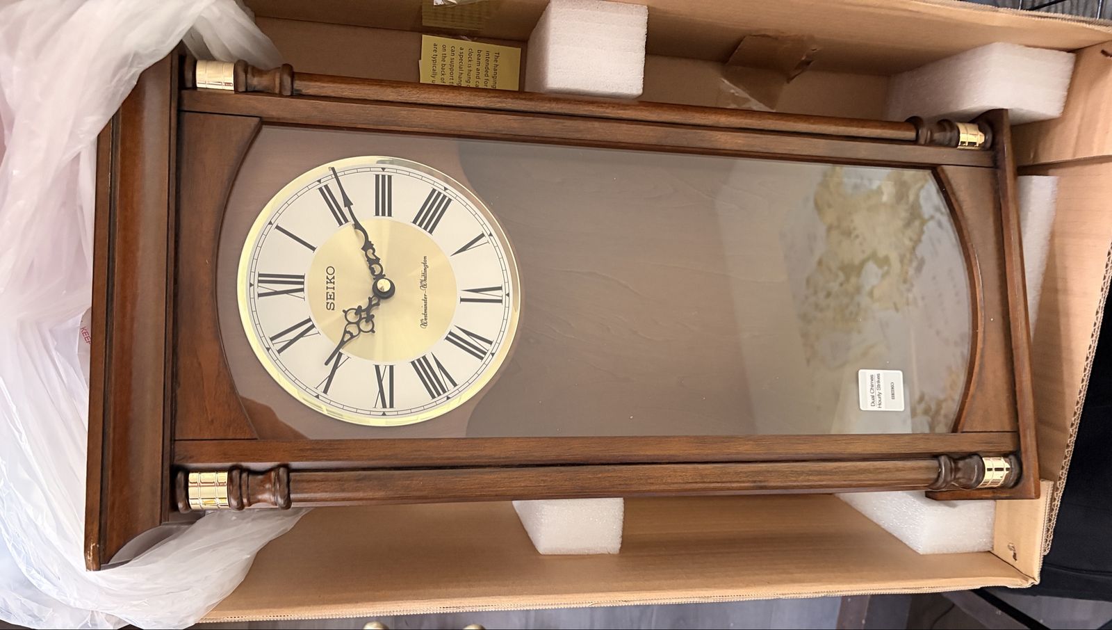Seiko QXH069BLH Wooden Wall Clock with Pendulum and Chimes