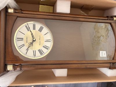 Seiko QXH069BLH Wooden Wall Clock with Pendulum and Chimes