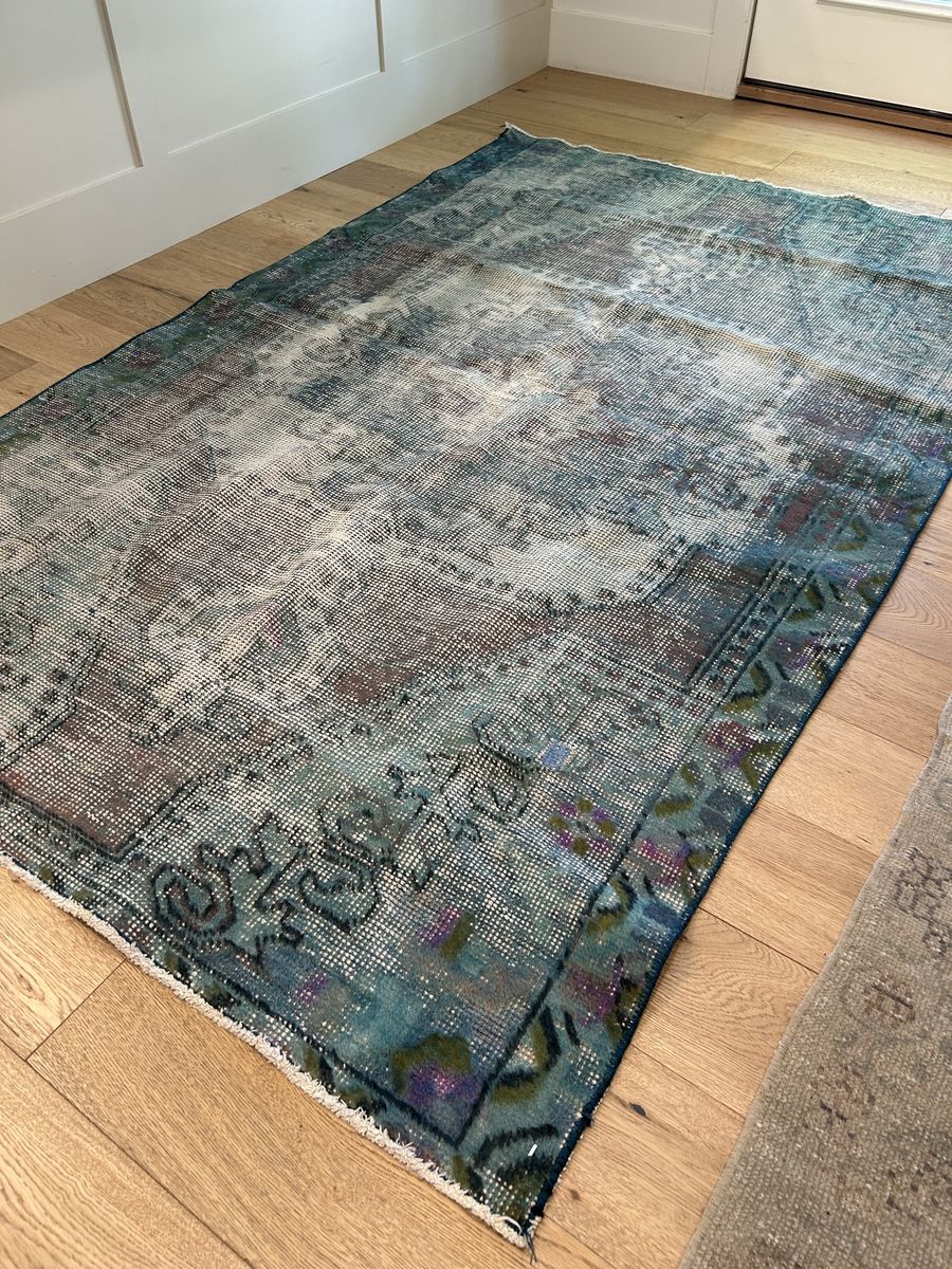 Vintage Anatolian Turkish Rug. Overdyed Blue Area Rug 4’4” X 6’ 10”