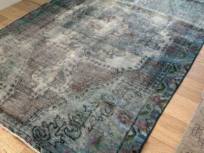Vintage Anatolian Turkish Rug. Overdyed Blue Area Rug 4’4” X 6’ 10”