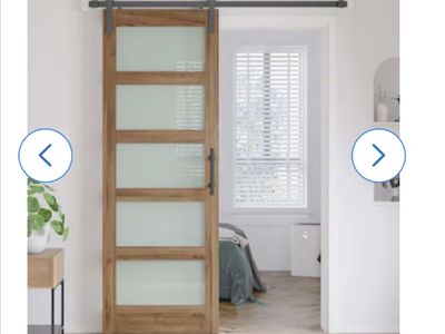 Brand New 32” x 80” Modern 5-Lite Glass Barn Door Kit w/ Hardware & Manual