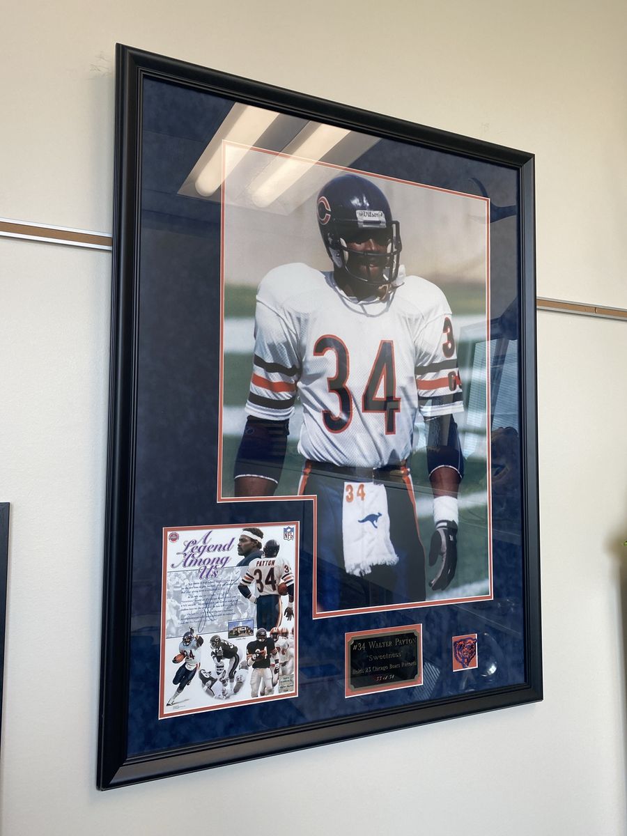 Walter Payton #34 Framed Autograph Chicago Bears 8x10 Hand Signed Photo Poster w/Sweetness COA & Game Jersey Patch #33/34 made