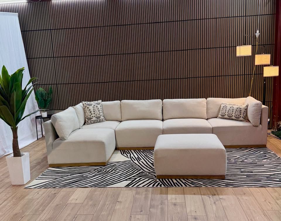 HENREDON FABRIC MODULAR SECTIONAL 5 PIECES + OTTOMAN