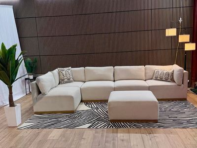 HENREDON FABRIC MODULAR SECTIONAL 5 PIECES + OTTOMAN