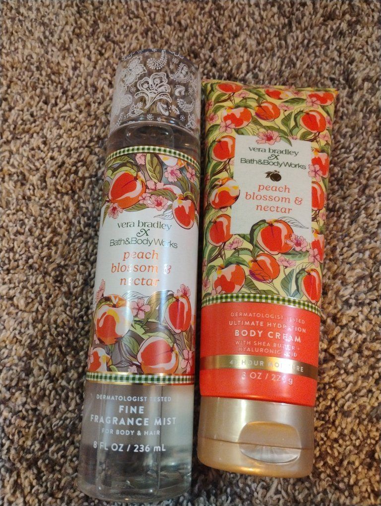 FUNDRAISER-Vera Bradley x Bath & Body Works Peach Blossom & Nectar Fragrance Mist & Body Cream Set