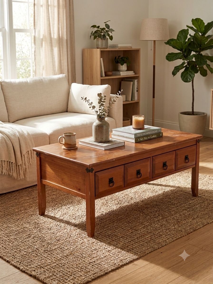 Rustic Wood Coffee Table with Storage