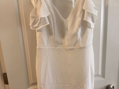 Crystal Doll White Cold-Shoulder Ruffle Mini Dress Size 9