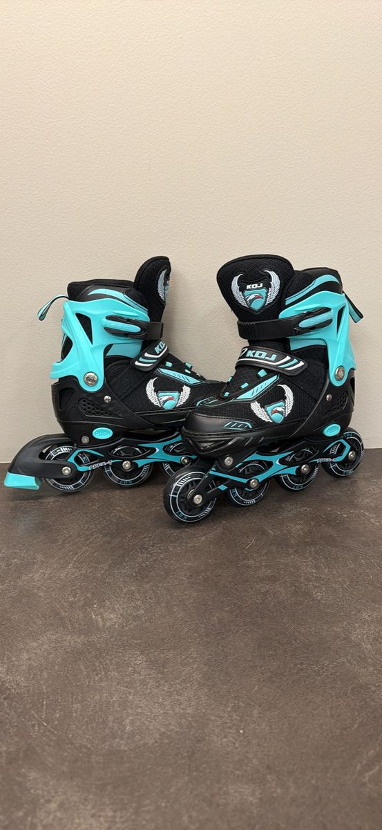 KOJ Youth Adjustable Inline Skates (Light-Up Wheels) - Teal/Black, Size M (1-4)