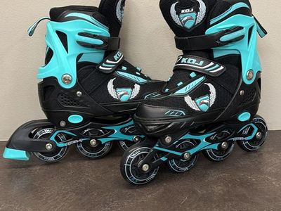 KOJ Youth Adjustable Inline Skates (Light-Up Wheels) - Teal/Black, Size M (1-4)