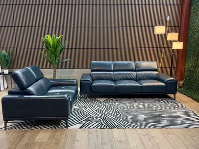 LUXURY LEATHER SOFA + LOVESEAT SET – MODERN BLUE