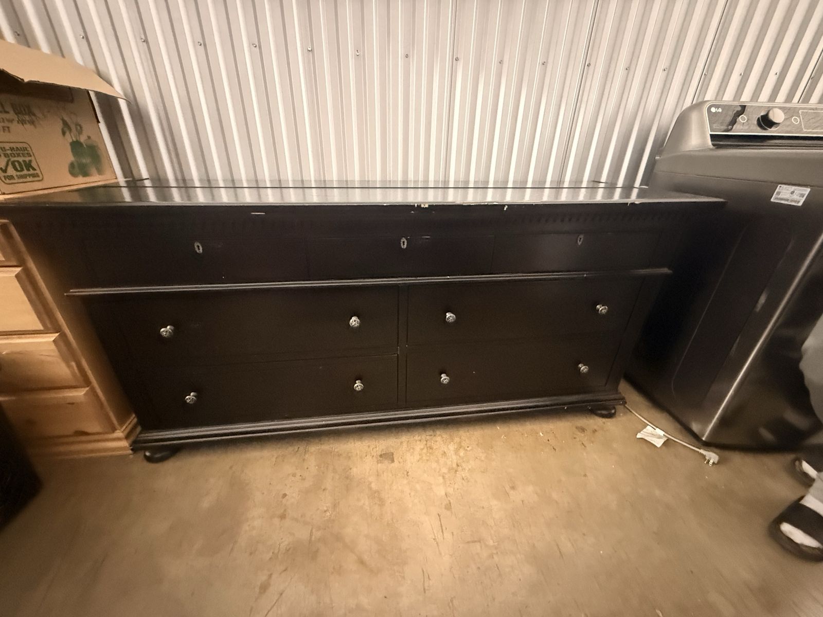 Black Wood 7-Drawer Dresser with 2 matching nightstands - Good Condition, Minor Wear