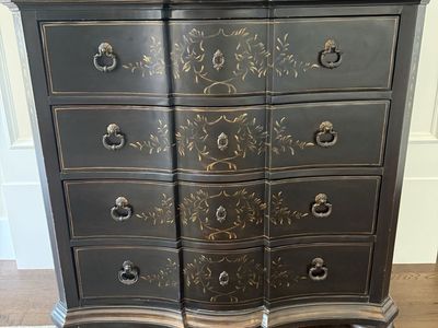 Black & Gold Accent Chest w/ 4 Drawers - Ornate Floral Design, Bombay Style