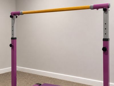 Kids Adjustable Gymnastics Kip Bar with Folding Landing Mat - Purple