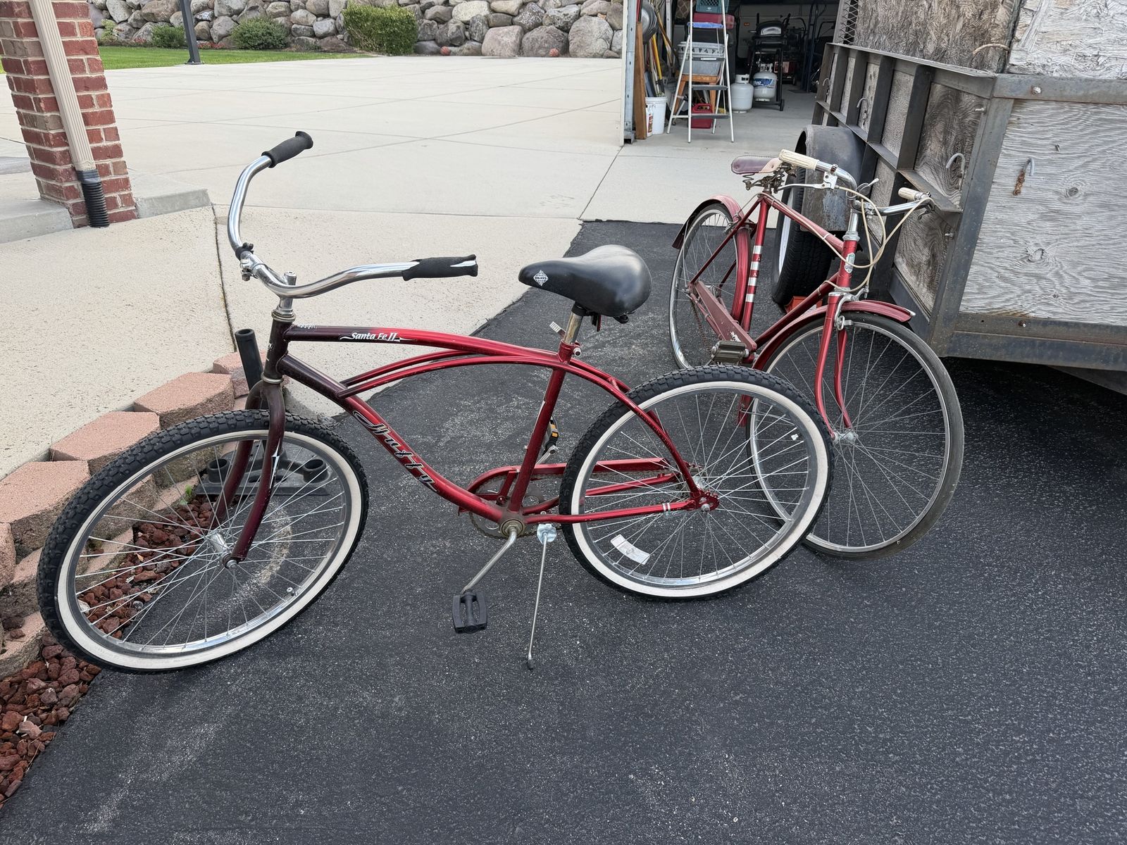 Huffy Santa Fe II Cruiser Bike and Vintage Red Bicycle Set