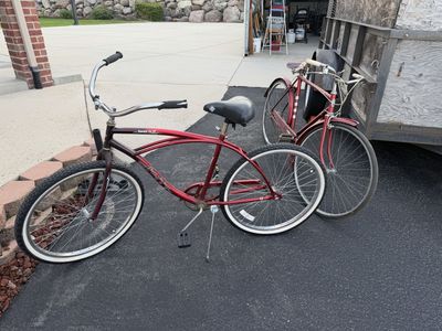 Huffy Santa Fe II Cruiser Bike and Vintage Red Bicycle Set