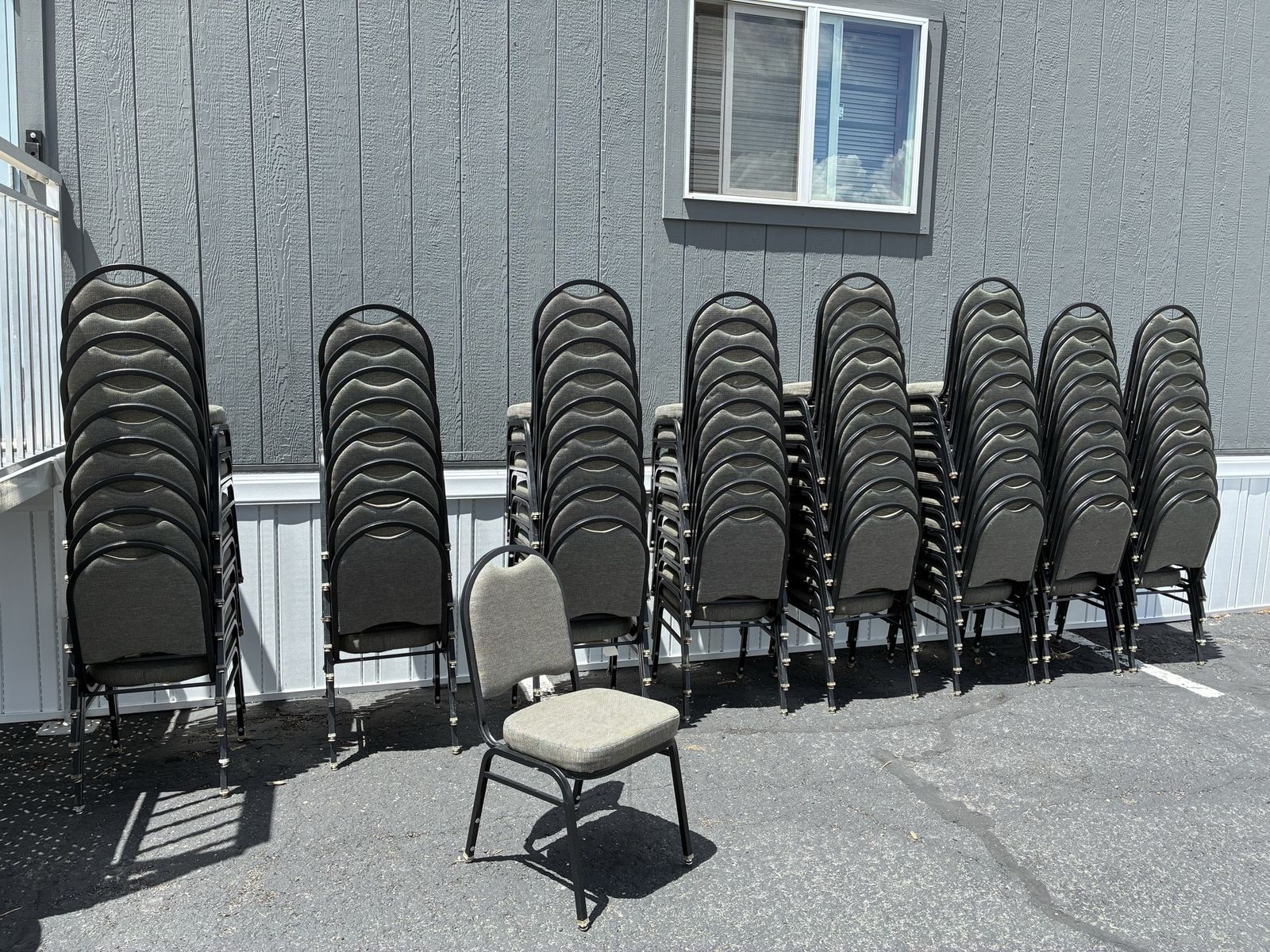 FREE - Stackable Banquet Chairs - Gray Fabric, Black Metal Frame - Lot of 50+