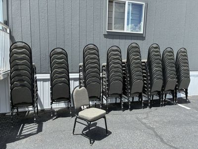 FREE - Stackable Banquet Chairs - Gray Fabric, Black Metal Frame - Lot of 50+