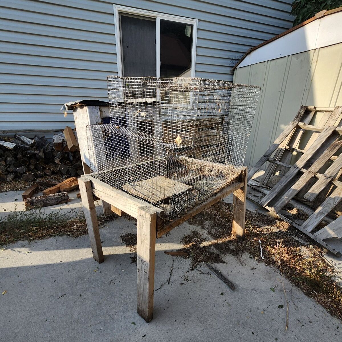 rabbit cage with frame and wooden box
