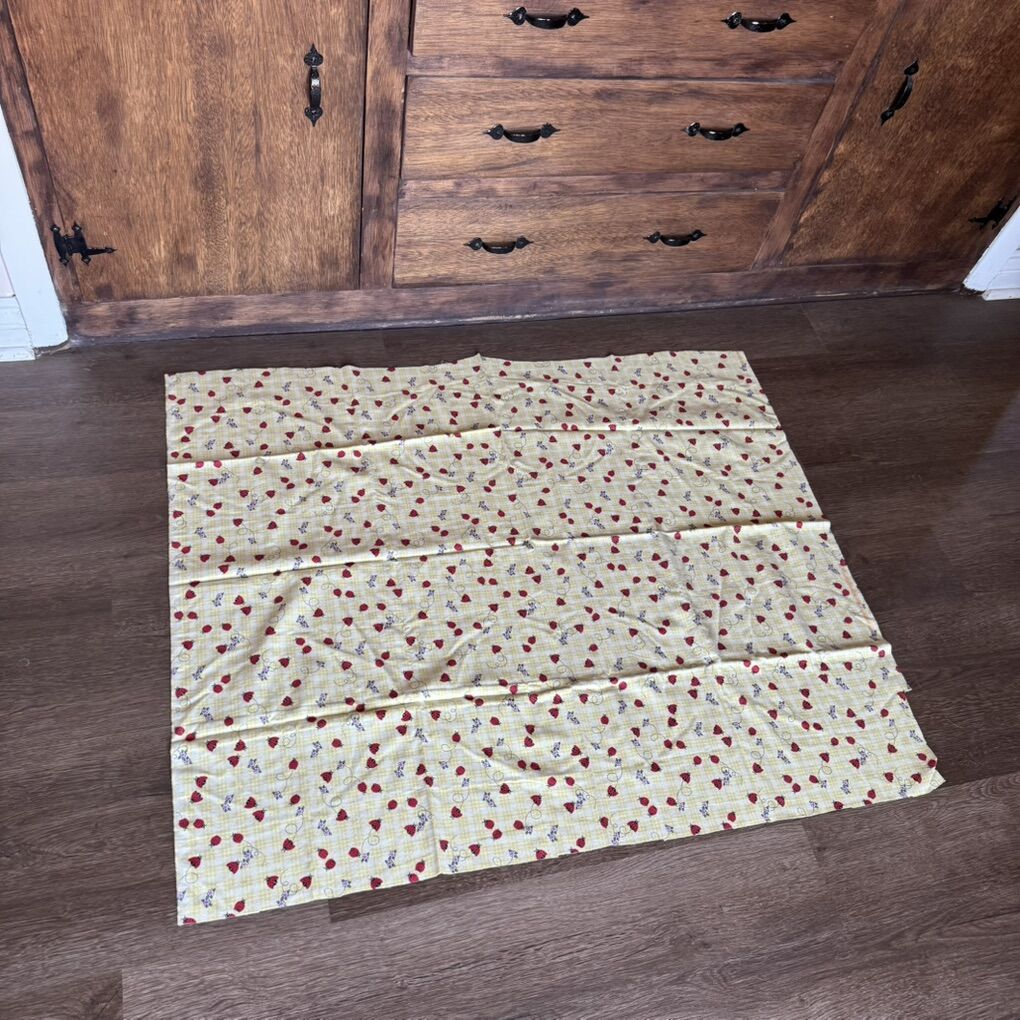 Gingham Yellow Plaid w Flowers and Ladybugs Fabric