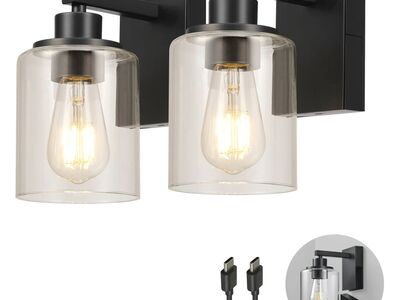 Globe Electric Rechargeable Glass Wall Sconce, Battery Powered 2-pack 1938095 #103840