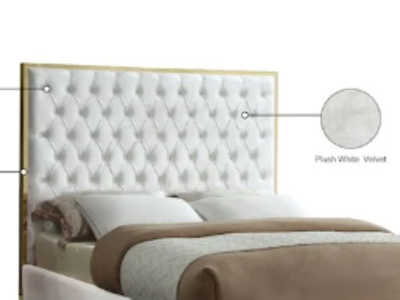 MERIDIAN FURNITURE FULL SIZE Lana White Velvet Upholstered Bed HEADBOARD ONLY - GOLD FRAME