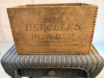Antique Hercules Powder Wooden Crate Marked 50 Lbs. No. 3, 70% Strength “High Explosive Dangerous”