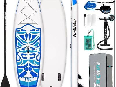 Brand New Inflatable Stand Up Paddle Board Bundle- Factory Sealed- Blue Tiki