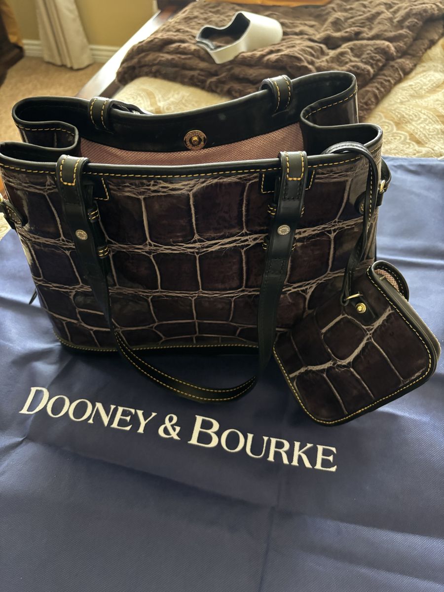 Dooney & Bourke Croc Embossed Leather Tote Bag with Matching Coin Purse and Dust Bag