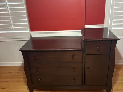 Kids Dresser, Black-Brown, Solid Wood, 51" W x 20"D x 37" H