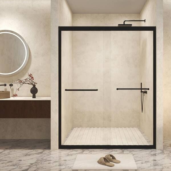 60 in. W x 72 in H Dual Sliding Black Frame Shower Door Tempered Glass