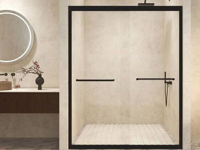 60 in. W x 72 in H Dual Sliding Black Frame Shower Door Tempered Glass