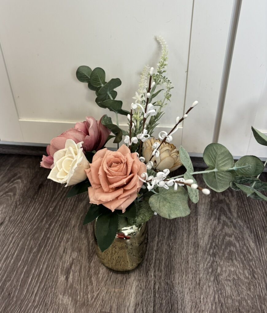 Dusty Rose flower Arrangement  gold Vase