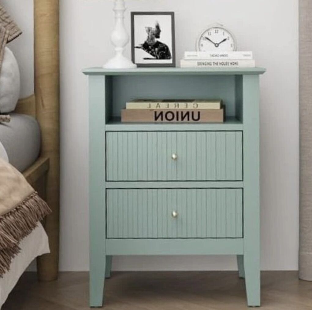Fluted Night Stand, Wide Nightstand Green NEW