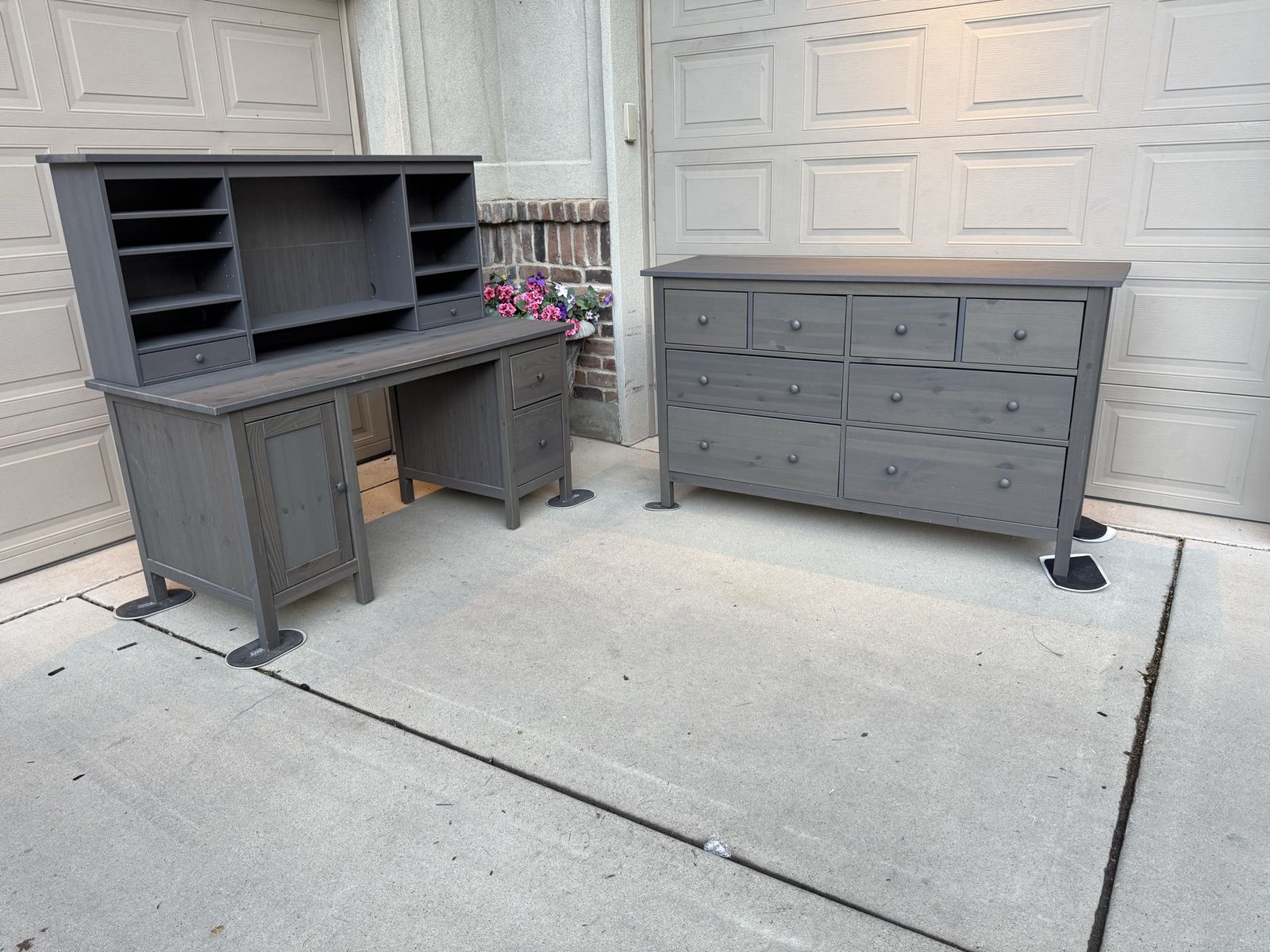 IKEA Hemnes Matching Gray Desk with Hutch and Dresser Set