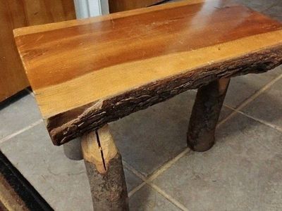 Vintage Dutch Handmade Wooden Log Stool - Natural Live Edge Step Stool