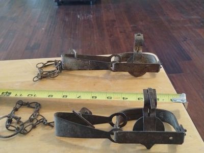 Vintage Metal Animal Traps with Chains - Lot of 2