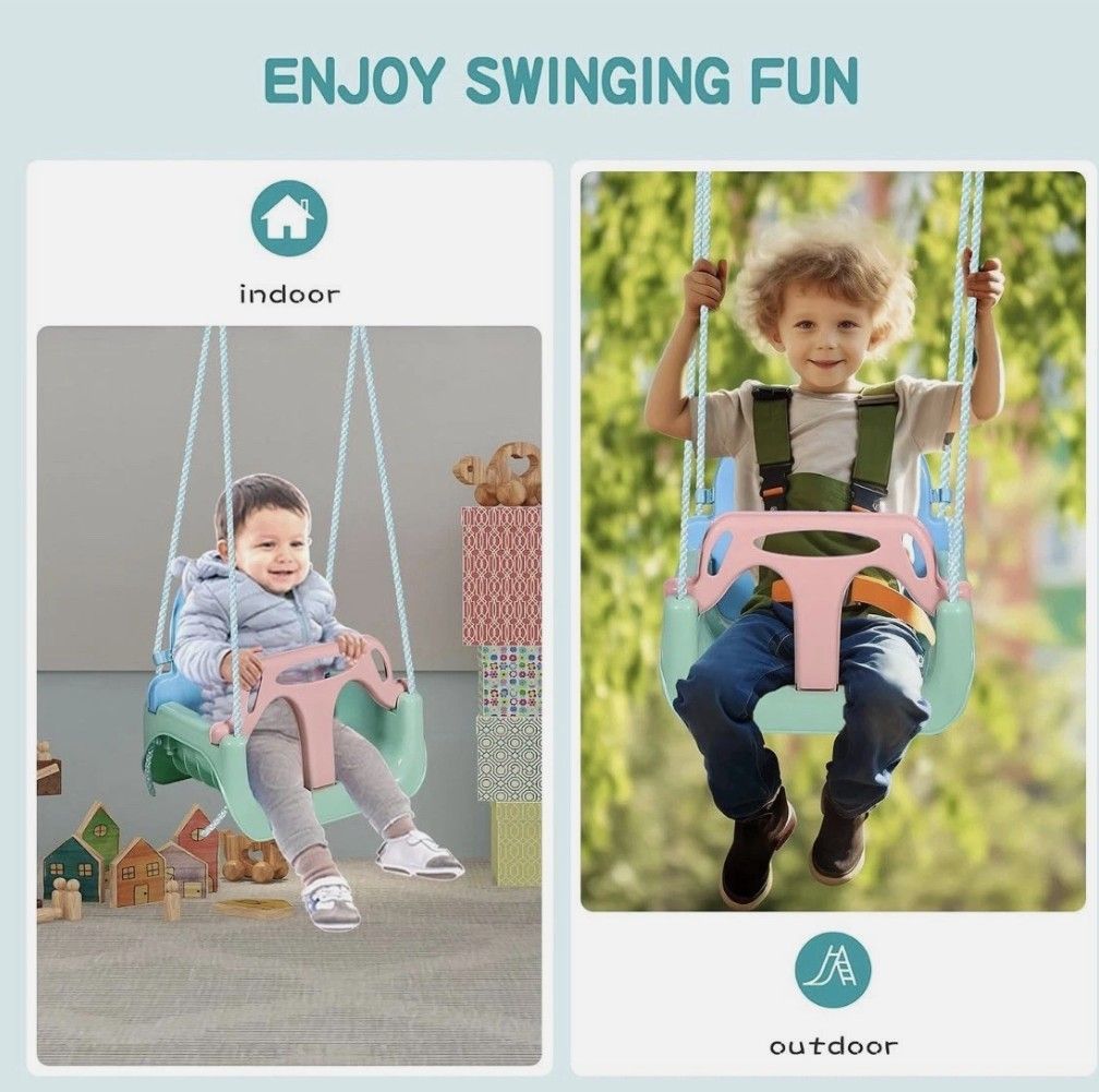 Toddler Swing, 3-in-1 Baby Swing Seat, Anti-Flip Snug & Secure Detachable Kid
