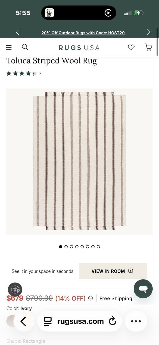 9x12 Toluca Striped Wool Rug – Ivory – Like New