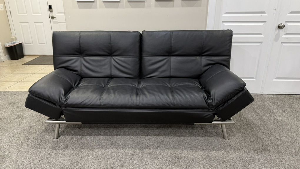 Faux Black Leather Convertible Couch
