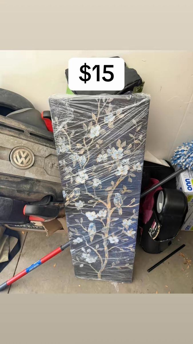 Decorative Blue Floral Bird Design Tall Floor Vase / Planter