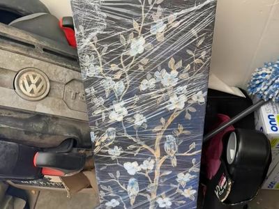 Decorative Blue Floral Bird Design Tall Floor Vase / Planter