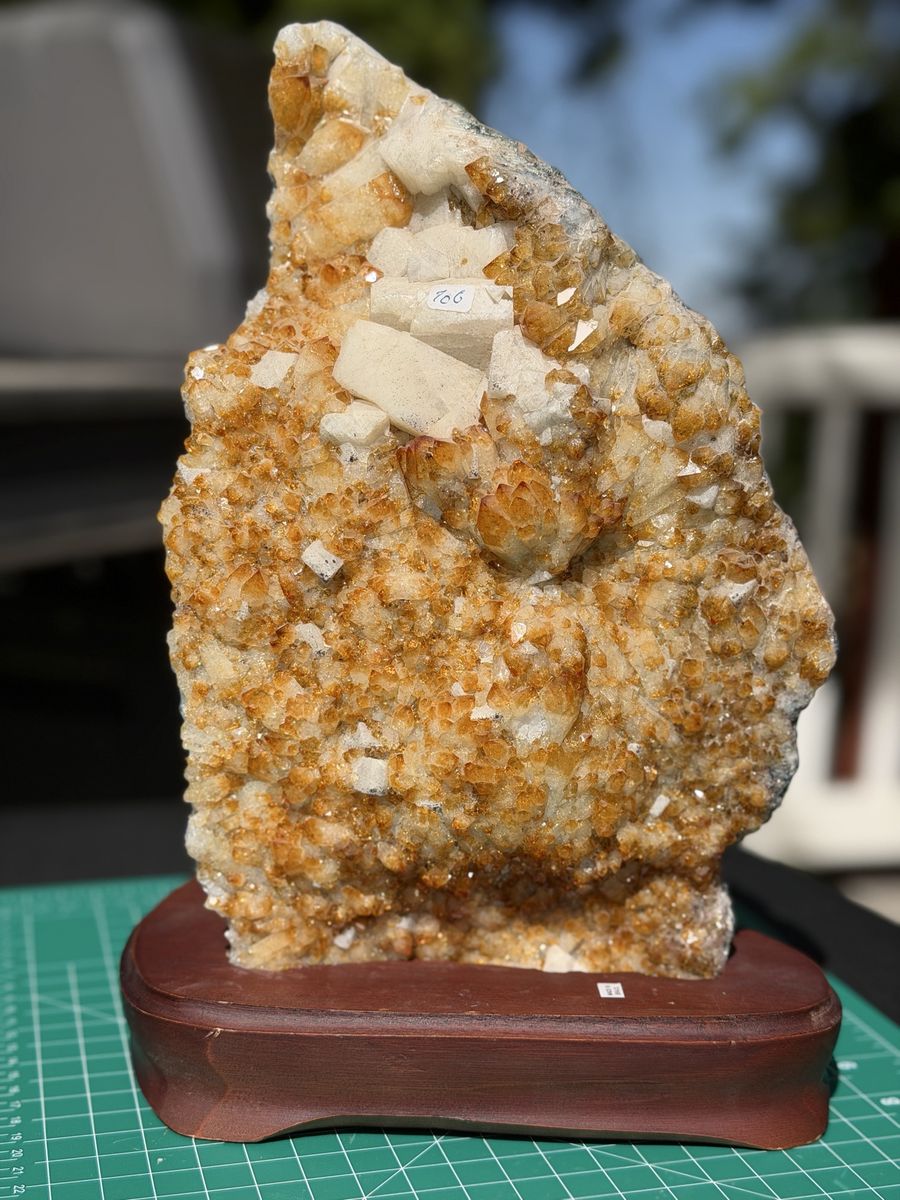 Large Citrine Quartz Crystal Cluster with Calcite Specimen - Mineral Collector's Piece