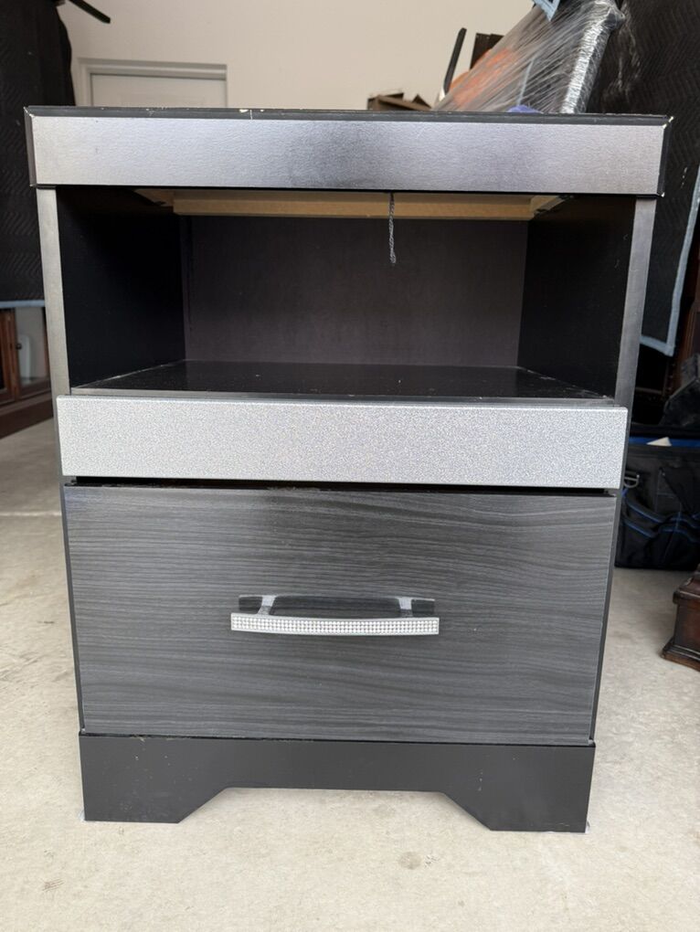 Black Modern Nightstand with Drawer & Open Shelf