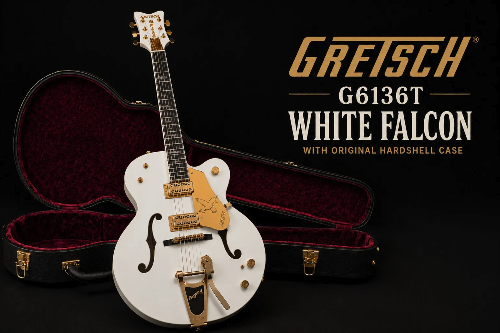 2005 Gretsch G6136T White Falcon MIJ Japan Hollow Body Bigsby OHSC Gold w/Case