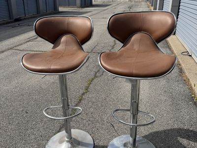 Adjustable Brown Leatherette & Chrome Swivel Bar Stools - Set of 2