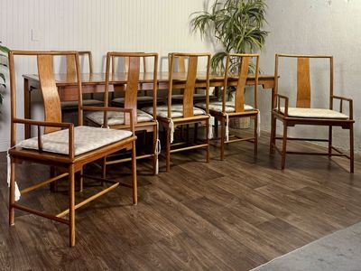 Mid-Century Chinoiserie 9-Piece Dining Set – Extension Table & 8 Ming Style Chairs