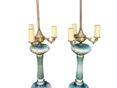 Gorgeous Pair of Vintage Floral + Brass Lamps